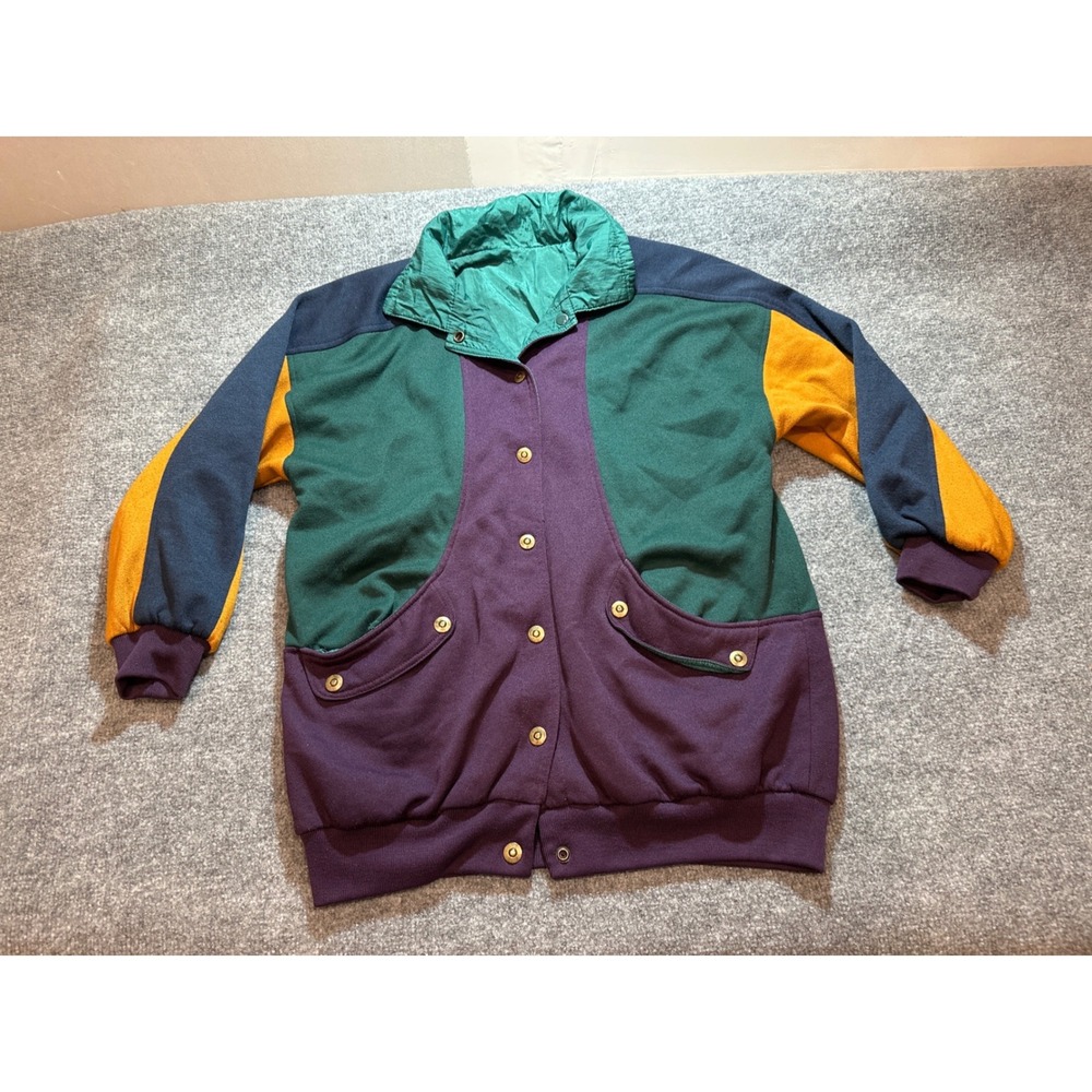 Vintage 80s 90s Reversible Color Block Windbreaker Jacket Teal Purple Orange